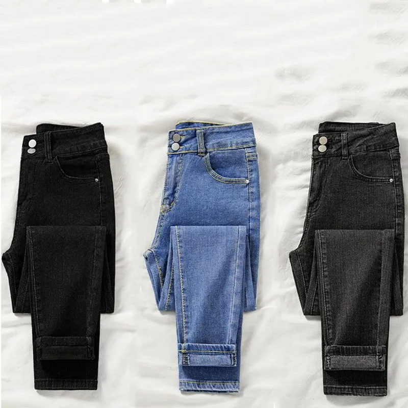 High Waist Ankle-Lenght Skinny Pencil Jeans Womens Elegant Denim Pants Korean Casual Pantalones Spring Fall Slim Vaqeros