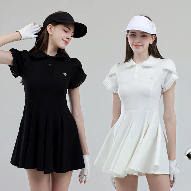 

PL Polo Shirt Golf Dress with Short Women Short Sleeve Ruffle Tennis Dresses Ladies Outdoor Leisure Skirts Pleated Slim Skort