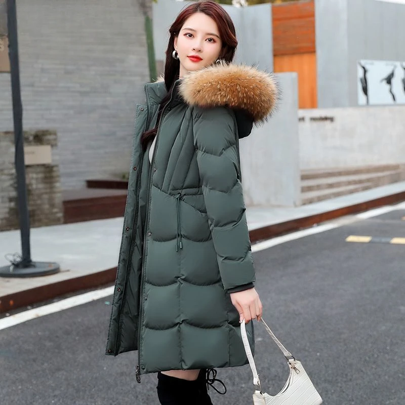 2023 New Women down Jacket Winter Coat Female Mid Length Version Fur Collar Parkas Slim Fit Hooded Fashionable Warm Outcoat