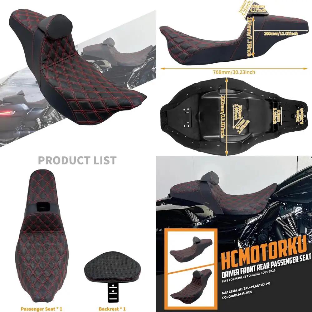 

Подушка сиденья водителя и пассажира для мотоцикла, цельное кожаное сиденье со спинкой, подходит для Harley Touring Road King Stre