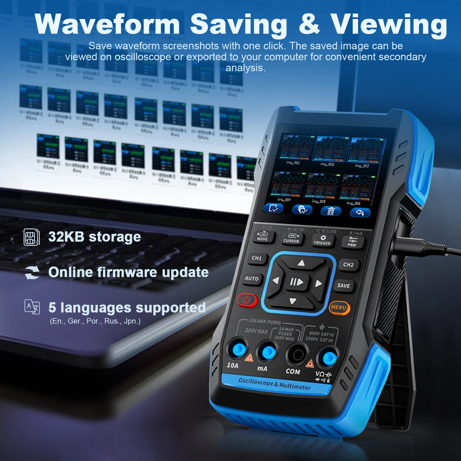 2C23T 3 in 1 multimetro per oscilloscopio generatore DDS, 2 canali, larghezza di banda 10MHz, frequenza di campionamento 50MSa/s, 9999 conteggi,