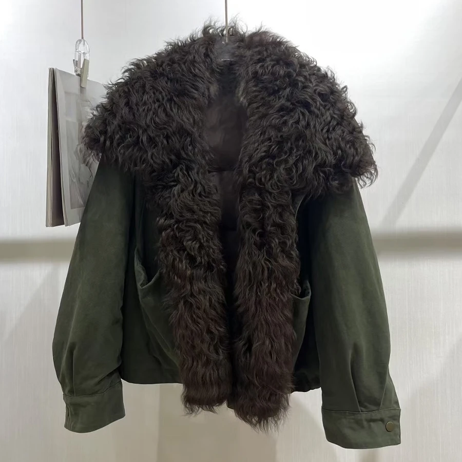 

Куртка из натуральной овчины, женский пуховик с воротником из овечьего меха, короткий пуховик с мехом, высококачественная черная куртка из натурального меха