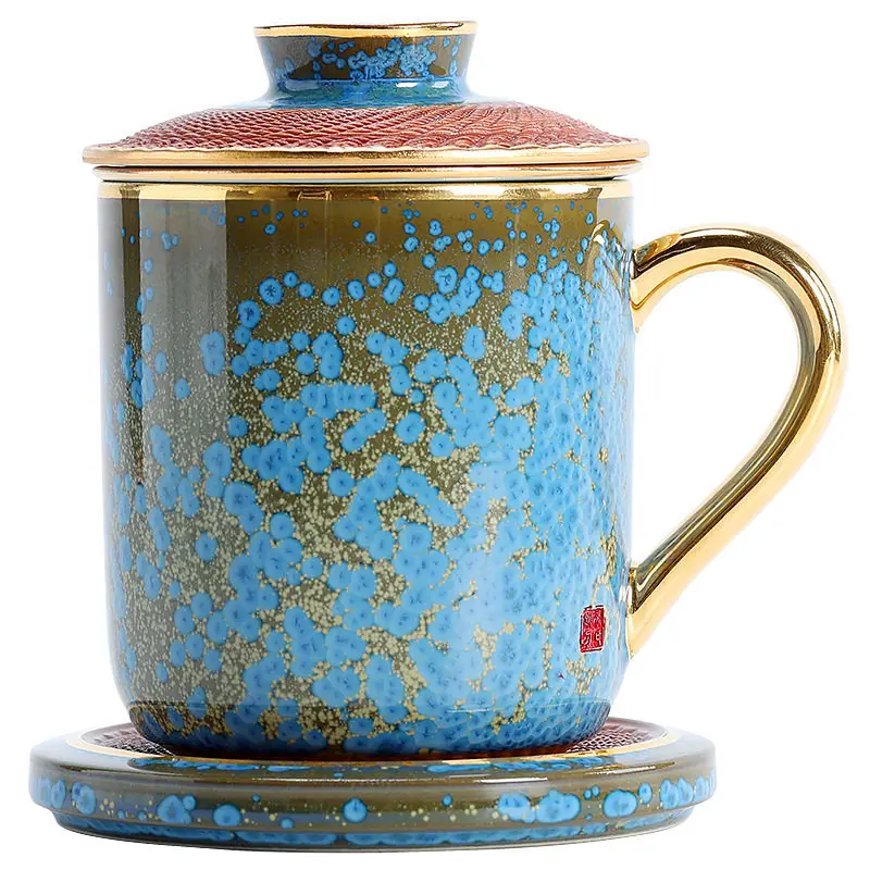 Kiln Turns into High-end Office Cup, Tea and Water Separation Mug, Gift Water Cup, Jumping Knife Craft Ceramic Personal Tea Cup