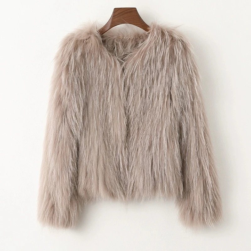 

2025 New Winter Encrypted Raccoon fur Woven Fur Coat Women's Fashion Temperament V-neck Young Slimming Warm Short Fur Coats