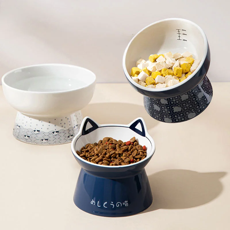 Japanese Style Cat Bowl Ceramic Double Bowl Anti Knock Food Bowl Dog Bowl Cat Drinking Bowl Automatic Drinking Pet Supplies