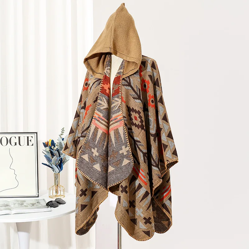 Poncho masculino estilo étnico capa com capuz e cachecol com capuz para fotografia de capa de viagem e presente de agasalhos quentes