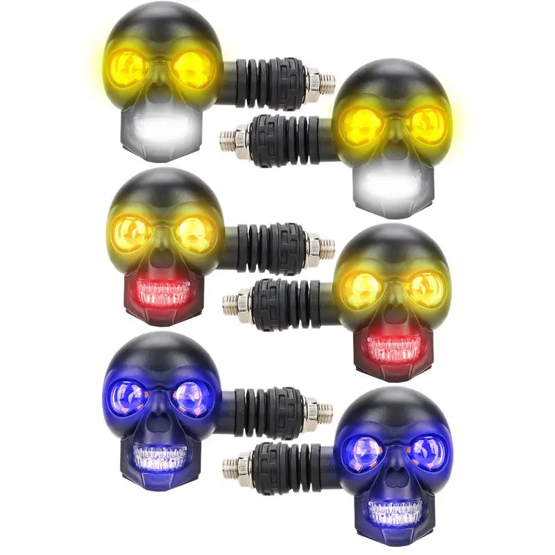 

1 pair Universal Motorcycle 10mm Screw Skull Head LED Amber Turn Signal Indicator Light Easy Installation Waterproof