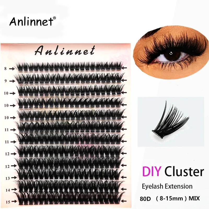 240 pcs DIY 3D Fluffy Lash Clusters 80D Thick Eyelash Clusters C Curl Wispy Individual Lashes 8-15mm Cluster Eyelash Extensions