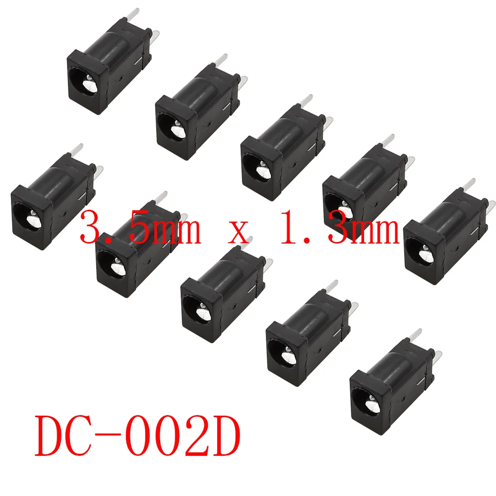 2/5/10Pcs DC 002D DC Power Jack Socket Connector 180° Vertical DC 3.5mm x 1.3mm Female Jack Adapter