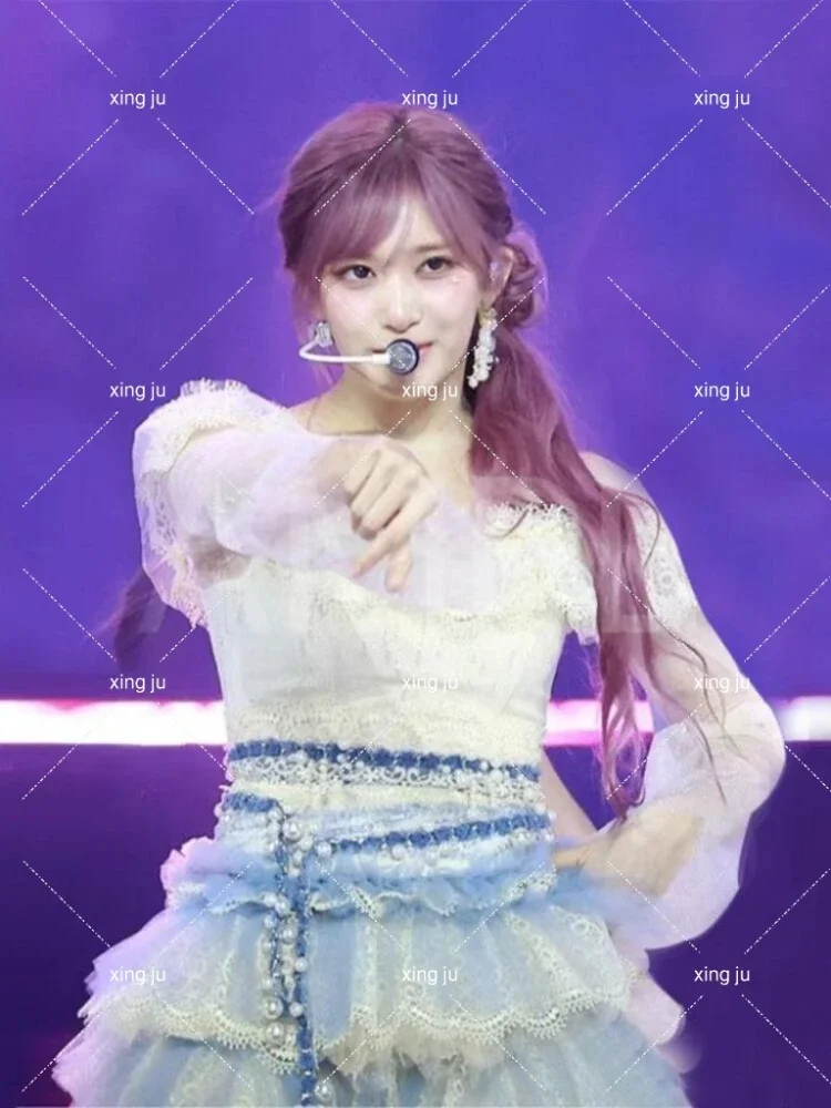 新しい韓国歌手 Kpop 女性 DJ コスプレ衣装ステージ服ダンス衣装レースシースルー長袖トップスふわふわショートスカート