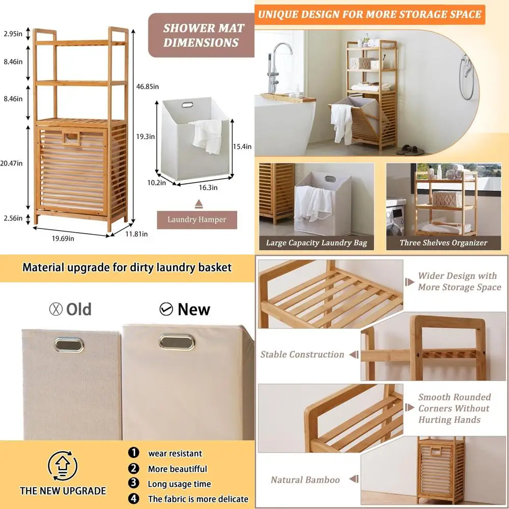 

3-х уровневая бамбуковая корзина с наклонной корзиной для больших хранения белья и ванной комнаты