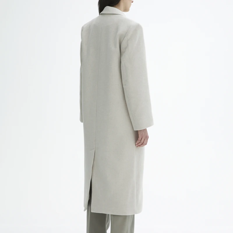 Elegant Knee Length Women's Wool Coat - Beige Double Breasted Custom Wool Blend Winter Warmth