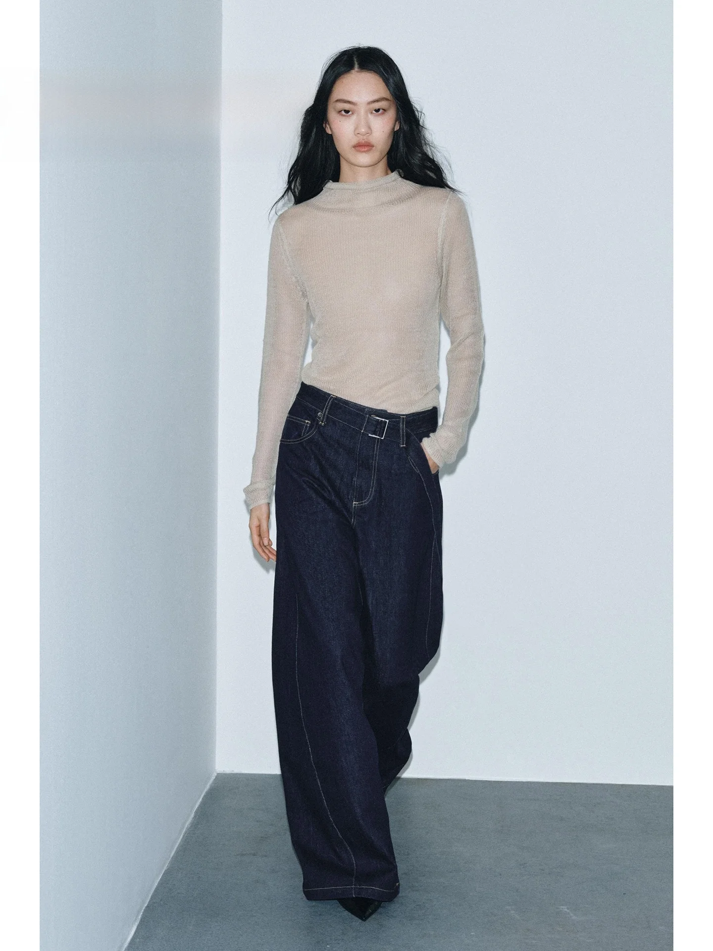 

Summer 2026 American Sle High Waist Wide Leg Jeans Women's Ele Belted Denim Pants Drapey Feel Ladies Premium Quali