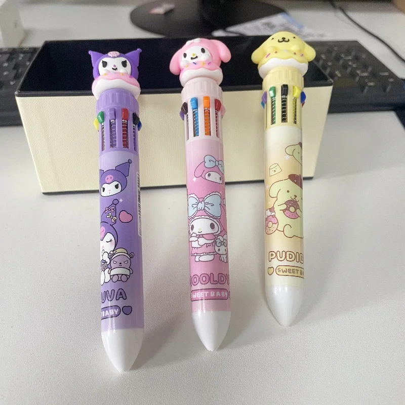 Sanrio мультфильм милая семья десять цветов шариковая ручка многоцветный пресс ручки для бухгалтерского учета ручка высокая красота цветная ручка канцелярские принадлежности