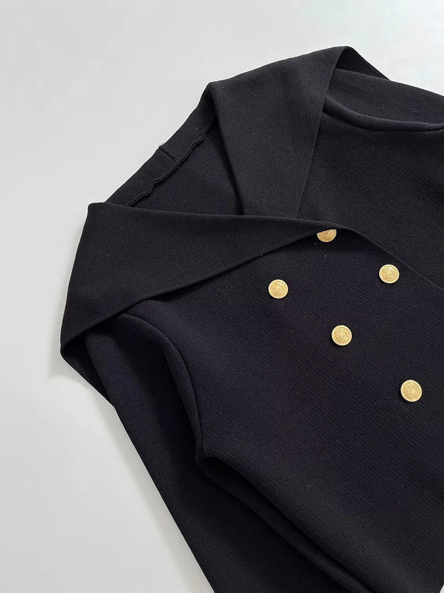 Twotwinstyle preto elegante estilo casual camisola para mulheres lapela mangas compridas emendado duplo breasted cardigans casaco feminino novo