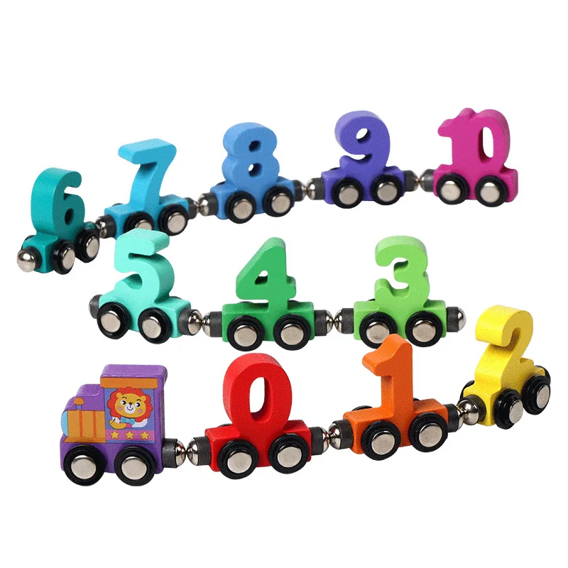 

Children's Wooden Magnetic Color Digital Train Baby Color Digital Cognitive Track Assembly Toy Game