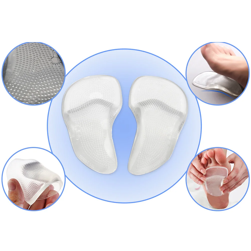 2Pairs Forefoot Cushions Gel Arch Support Pads Shoes Pain Relief Silicone Inserts Large Size Silicone Arch Pad