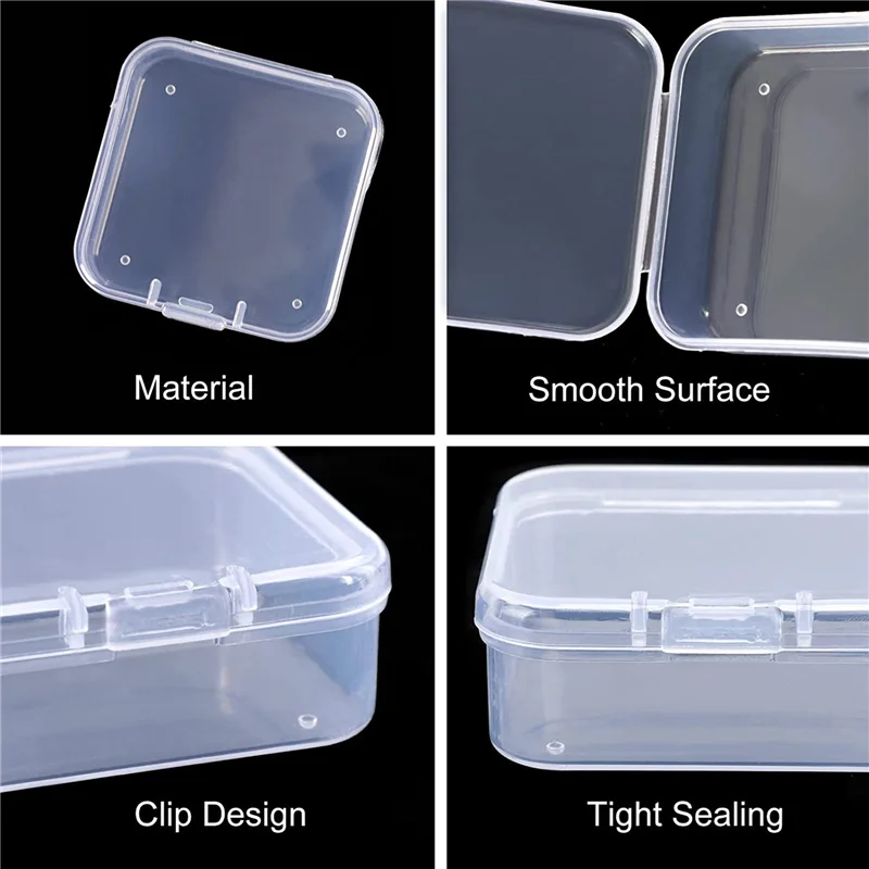 ABBP-120 パック透明プラスチックビーズ収納容器ボックス、小さなアイテム、ダイヤモンド、ビーズ用のヒンジ付き蓋付き (2.2X2.2X0.79インチ)
