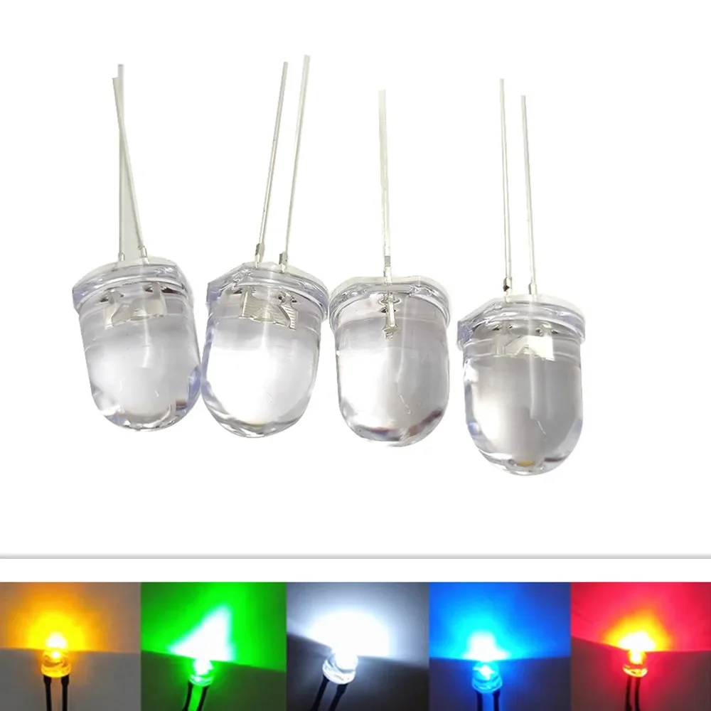 

250pcs F10 10mm LED 5 Colors Red Blue Yellow Green White Transparent 20mA 0.75W Ultra Bright Round LED Light Emitting Diode Lamp