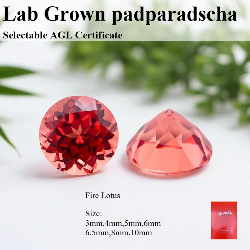 

Lab Grown Padparadscha Round Cut Fire Lotus Charm Beads for Diy Jewelry Making Pendant Materials Selectable AGL Certificate