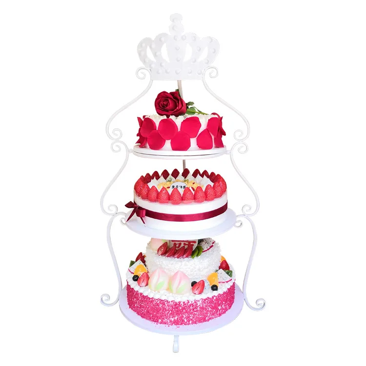 European Metal Creative 3 Layer Stable Cake Holder Round Baking Display Tray Board Birthday Wedding Cake Holder