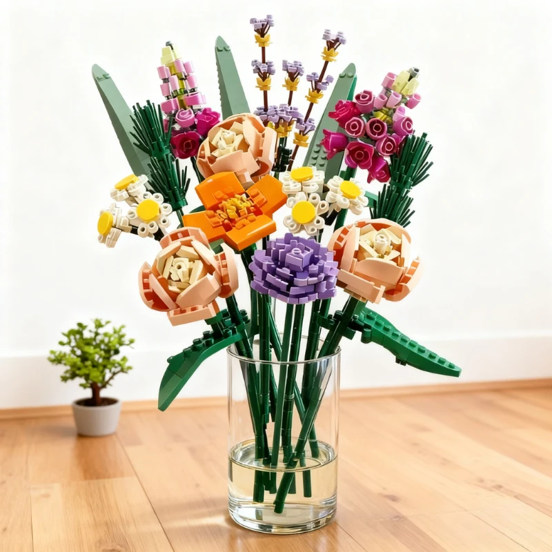 Blocs de construction de Bouquet de roses et de fleurs, modèle de plante 10280, décoration de bureau, cadeau romantique pour adultes et enfants, jouet de noël et d'anniversaire
