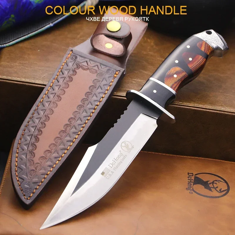 DEHONG USA Classic Tactical Hunting Straight Knife for outdoor fishing wilderness Adventure survival, jungle EDC tools