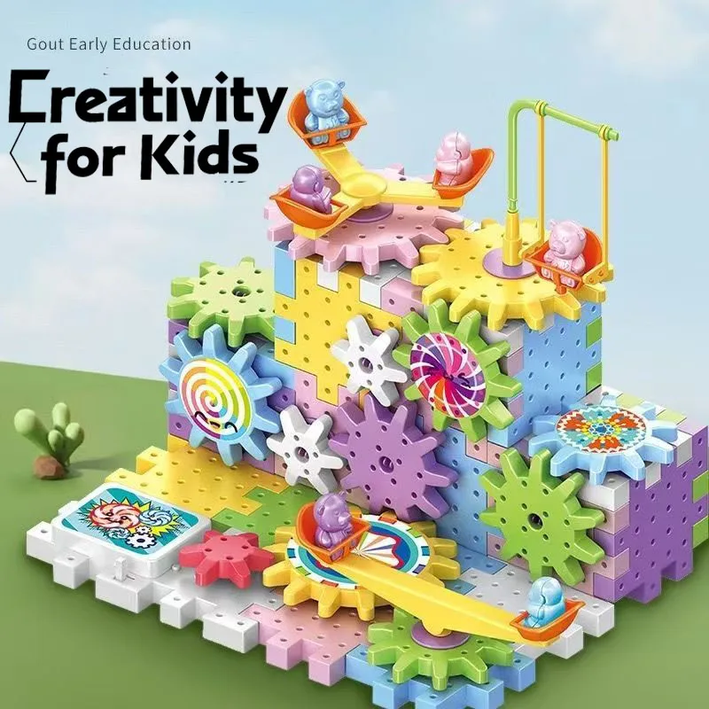 Engrenages rotatifs motorisés pour enfants, ensemble de jouets de Construction d'engrenages électriques, voiture sur Rail, grands blocs de Construction, ensemble de jouets de Construction STEM, cadeaux