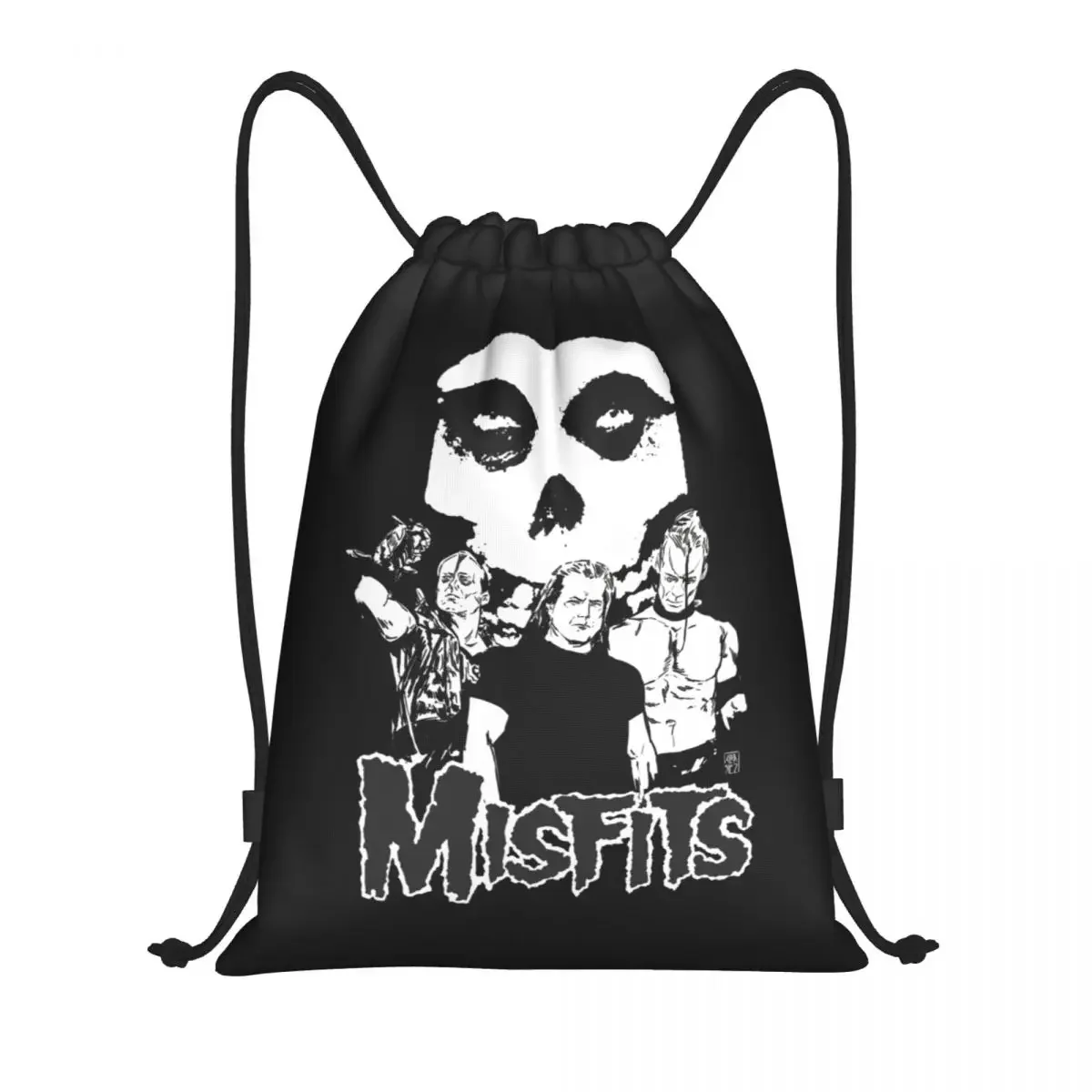 Custom Heavy  Misfits Skull Drawstring Bag Women Men Lightweight Rock Punk Band Sports Gym Storage Backpack