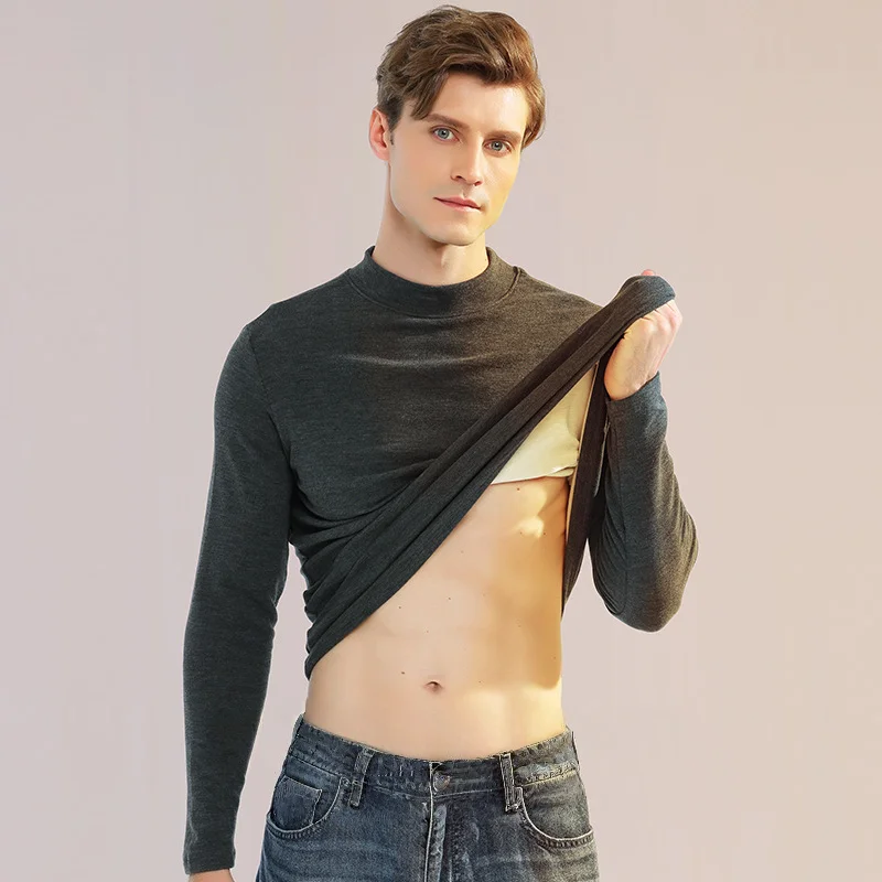 

Мужское термобелье, топы, шелковая шерсть, смешанный базовый слой, двойное флисовое термобелье с воротником-стойкой