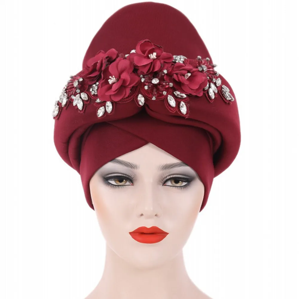 Ready African Auto Gele Headtie Diamonds Women\'s Turban Cap Nigeria Wedding Geles Muslim Head Wraps Bonnet Turbante Mujer 2023