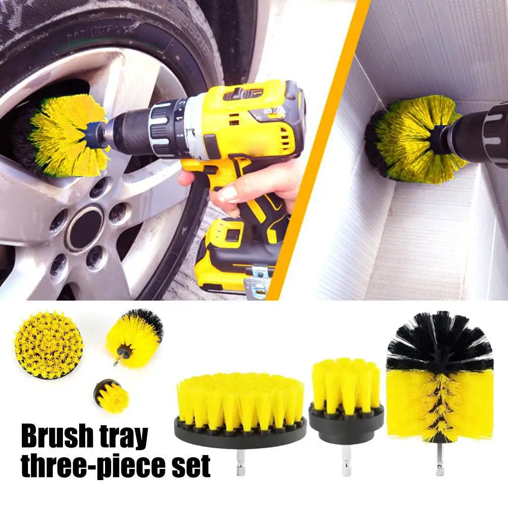 3Pcs Set Electric Scrubber Brush Drill Brush Kit Brush With Drill Scrub Brush For Carpet Glass Car Tires