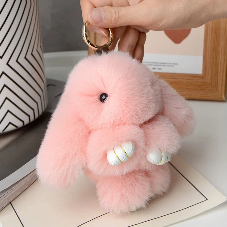 15cm fofo pele de coelho pompom coelho chaveiro macio bonito coelho chaveiro pele de coelho artificial para meninas saco chaveiro pom