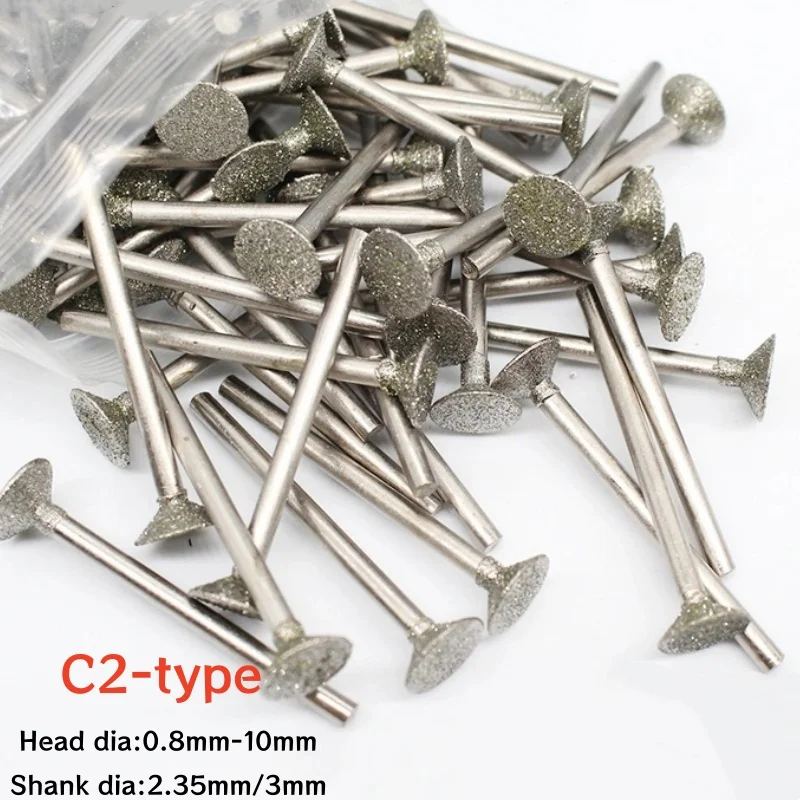 2.35mm 3mm Shank C2-type Diamond Grinding Burr 0.8/1/1.5/2/3/4/6//8/10mm Teeth Grinding Bits Diamond Point Diamond Grinding Burr