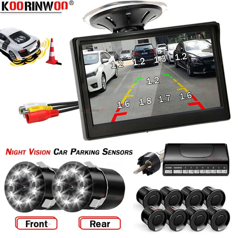 Koorinwoo Parktronic Vehicle Parking Sensor 8 + Rear Camera Front + Windshield Car Monitor LED Light Night Vision Radar Detector