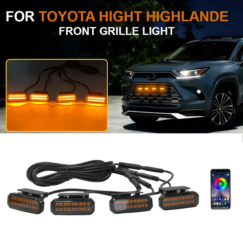 

LED Front Grille Light FOR TOYOTA HIGHT HIGHLAND Daytime Running Light Wheel Eyebrow Lamp 12V car center mesh small yellow light
