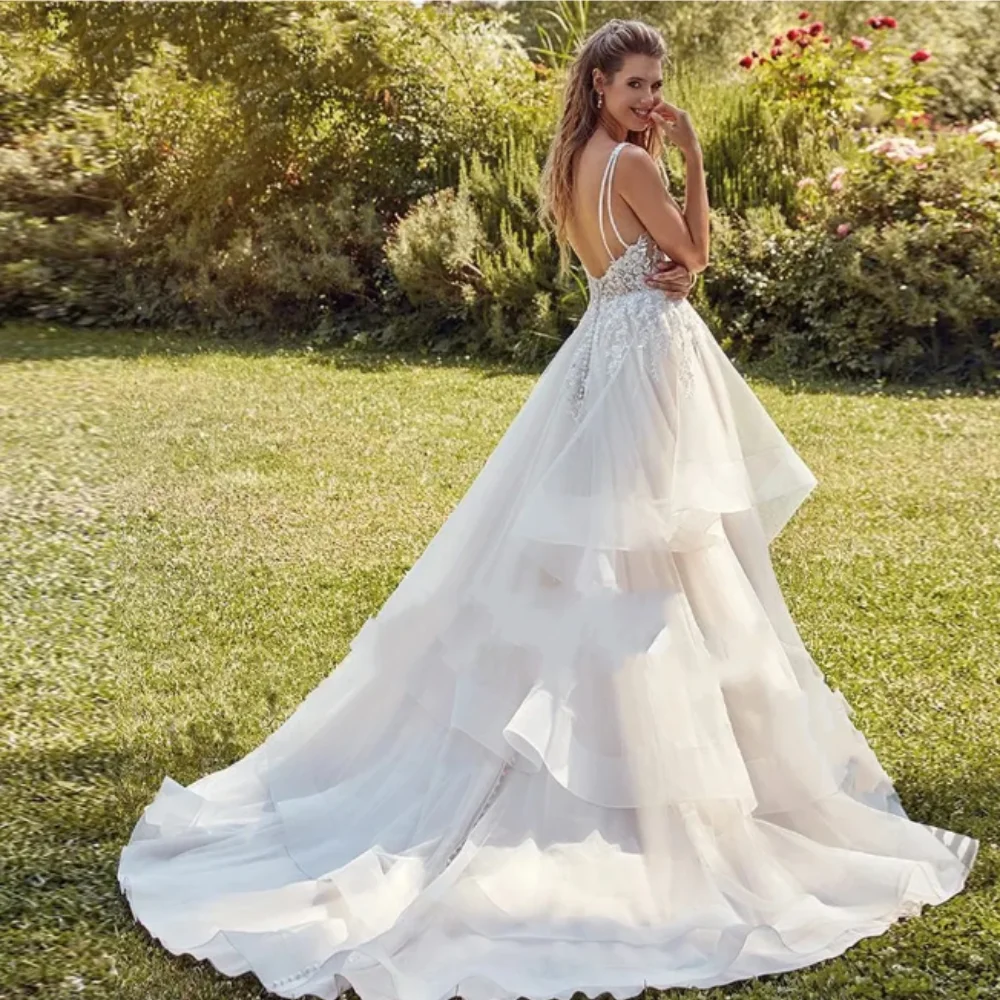 Vestidos De Noiva De Ruffled Exquisite para Mulheres, Apliques De Renda, Correias Em Camadas, Vestido De Noiva, Custom Made, 2024