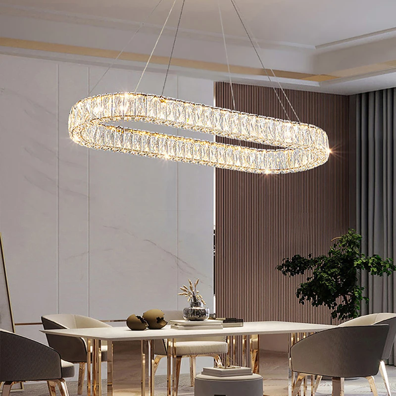Oval Chandeliers For Dining Room Luxury Crystal Modern Hanging Lamp For Home Decor Lighting Fixture Led Lustres