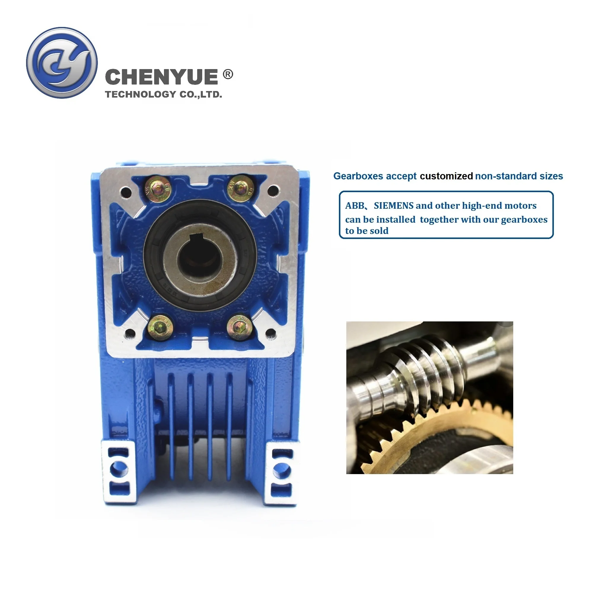 CHENYUE High Torque Worm Gearbox NMRV063 Input 14/11/19mm Output 25mm Ratio 5:1/100:1 Free Maintenance