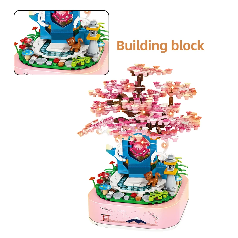 

Mailackers Sakura Rotating Music Box Building Blocks Friends Mini Street View Model Cherry Blossom Construction Block City Gifts