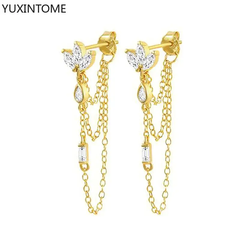 Women's 925 Silver Crystal Tassel Stud Earrings