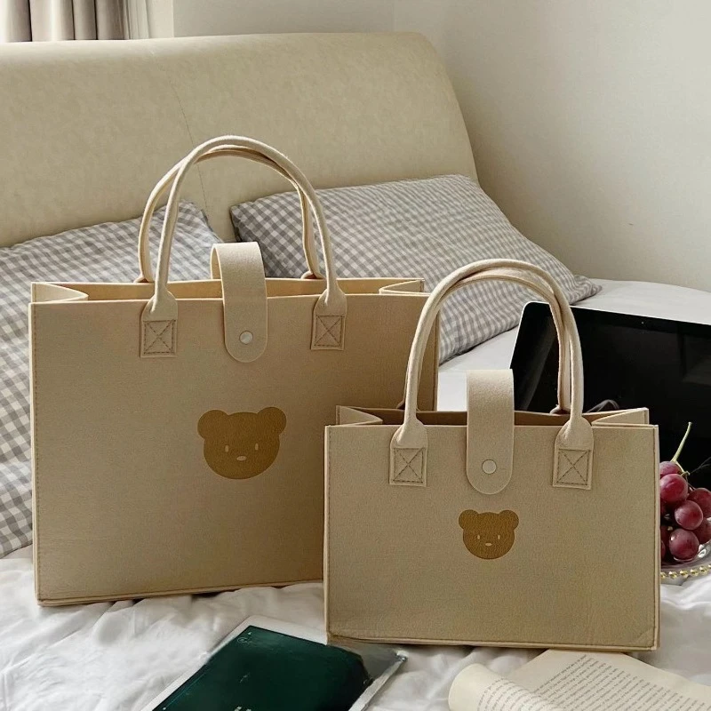 

Весенняя горячая распродажа: Вместительная сумка-шоппер из фетра с милым медведем, портативная, универсальная, на каждый день