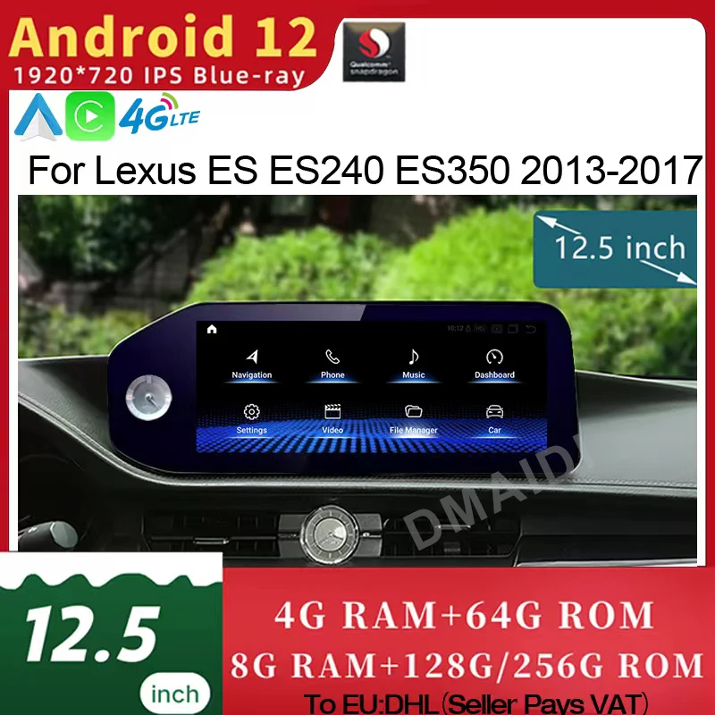 

For Lexus ES240 ES250 ES350 ES300h 2013-2017 Qualcomm8953 Android 12 Car Radio CarPlay Multimedia Video Player Autoradio Stereo