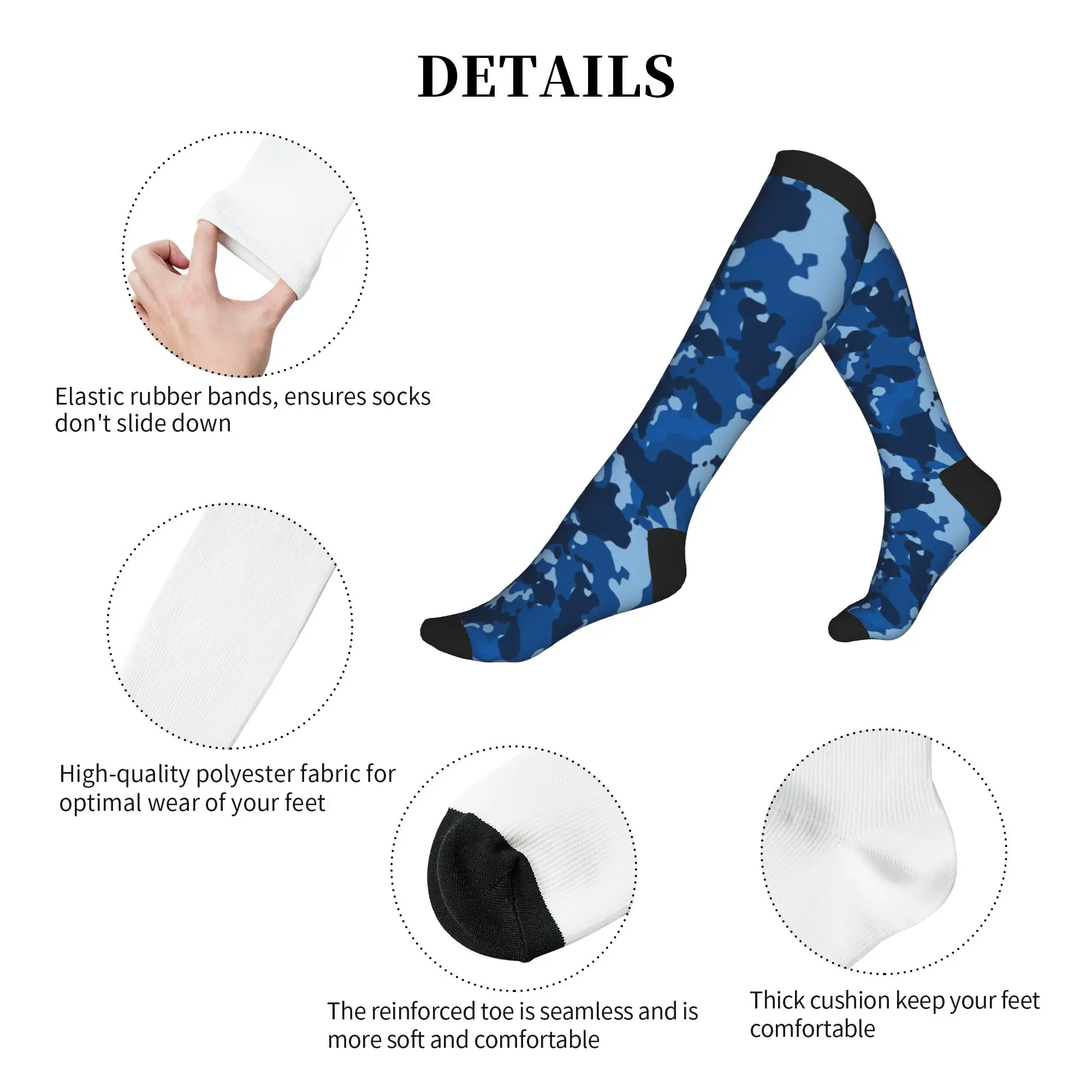 Camouflage Army Air Force Blue Dress Socks Men's Women's Warm Fashion Military Camo Sports Compression Socks view 5
