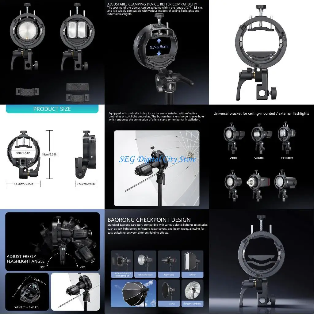 

U75B Lightweight S Bracket For S3,AD300 Hot Shoe Flashes On Attachment Secures Speedlight During Use Travel Friendly