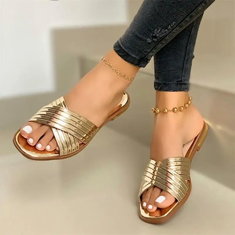 Plus Size Ladies Slippers Women Fashion Cross Sandals 2023 New Summer Women Shoes Outdoor Flat Sandals Slippers Sandalias Mujer