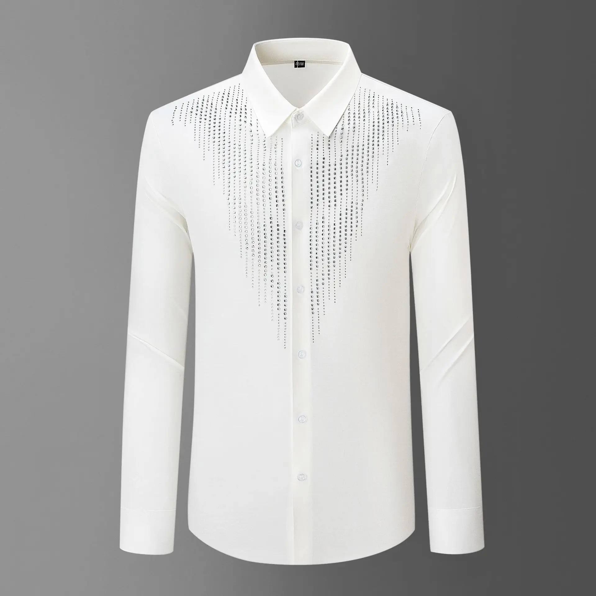 الفاخرة حجر الراين قميص طويل الأكمام للرجال مأدبة اجتماعية فستان حفلة قميص الأعمال مكتب مرحلة أزياء مسرحية M-5XL