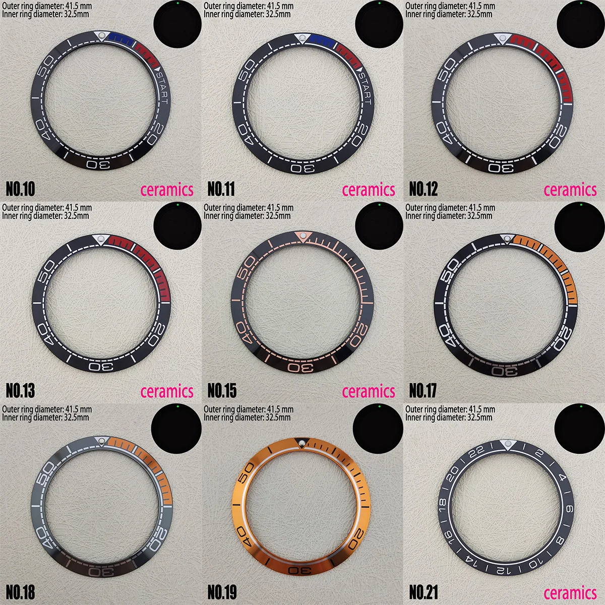 41.5mm Watch Ring Ceramic Bezel Insert Ring Suitable for 43mm Case NH35/NH36 Case Watch Accessories OD 41.5mm ID 32.5mm