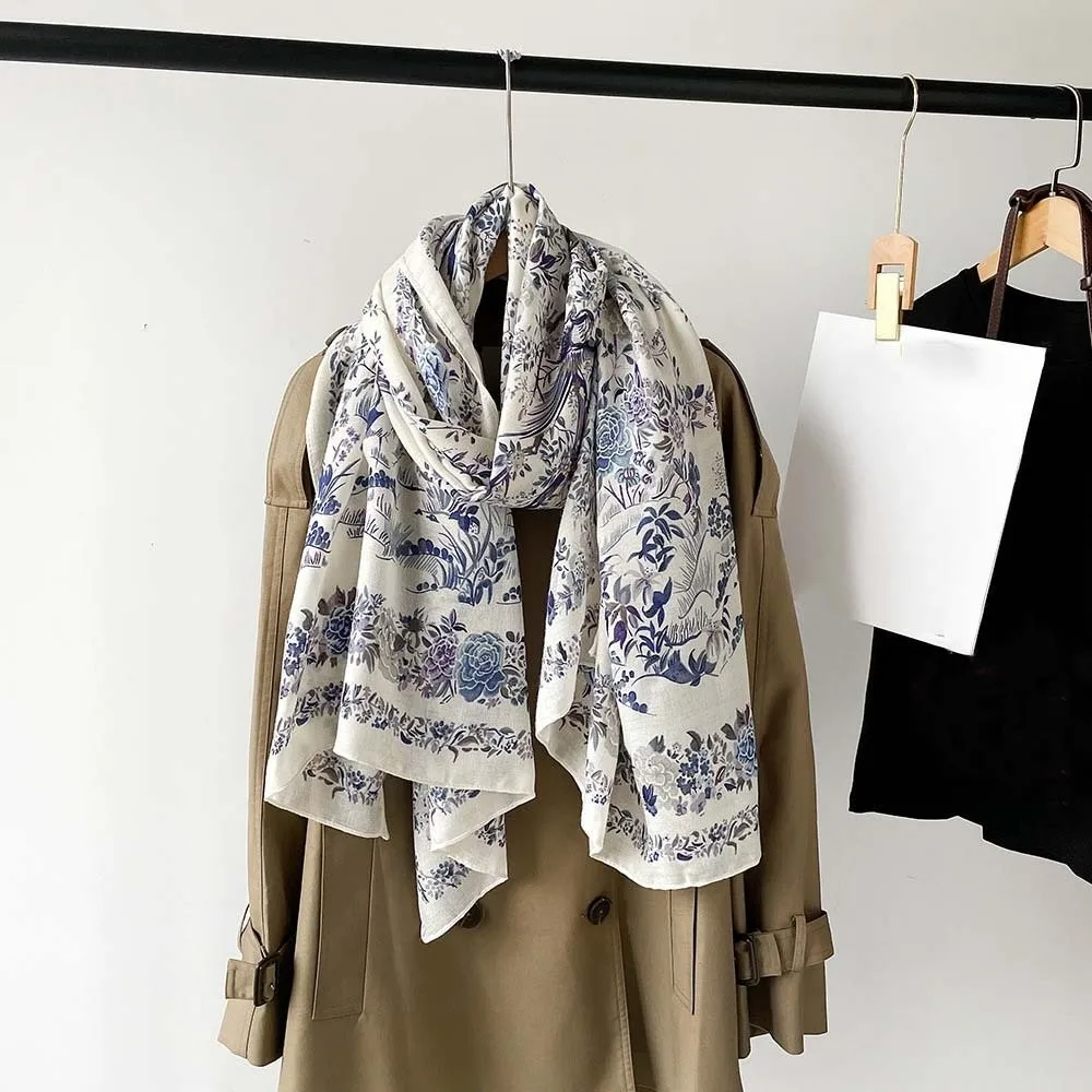 

Дышащий женский шарф с цветочным принтом, длинный полиэстер, тонкая большая шаль, впитывающий пот, солнцезащитный платок с рисунком птицы, отпуск