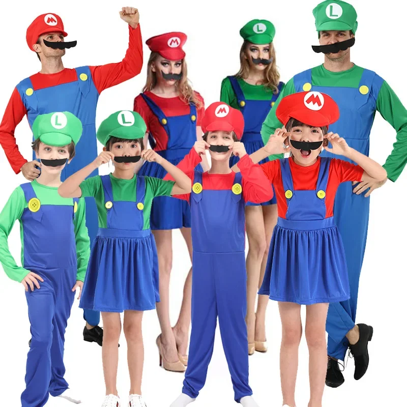 Game Funny Super Brother Marios Luigi Bros Fantasia Jumpsuit Man Dress Suit Overalls Anime Cosplay Carnival Halloween Costumes